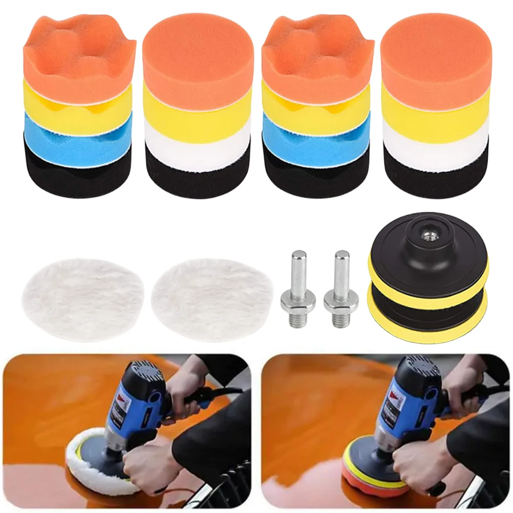 22Pcs 3 Inch Foam Pad Buffer Kit Reusable Car Polisher Pads Kit Buffing Waxing Clean Polish for Auto Motorcycle Remove Scratches