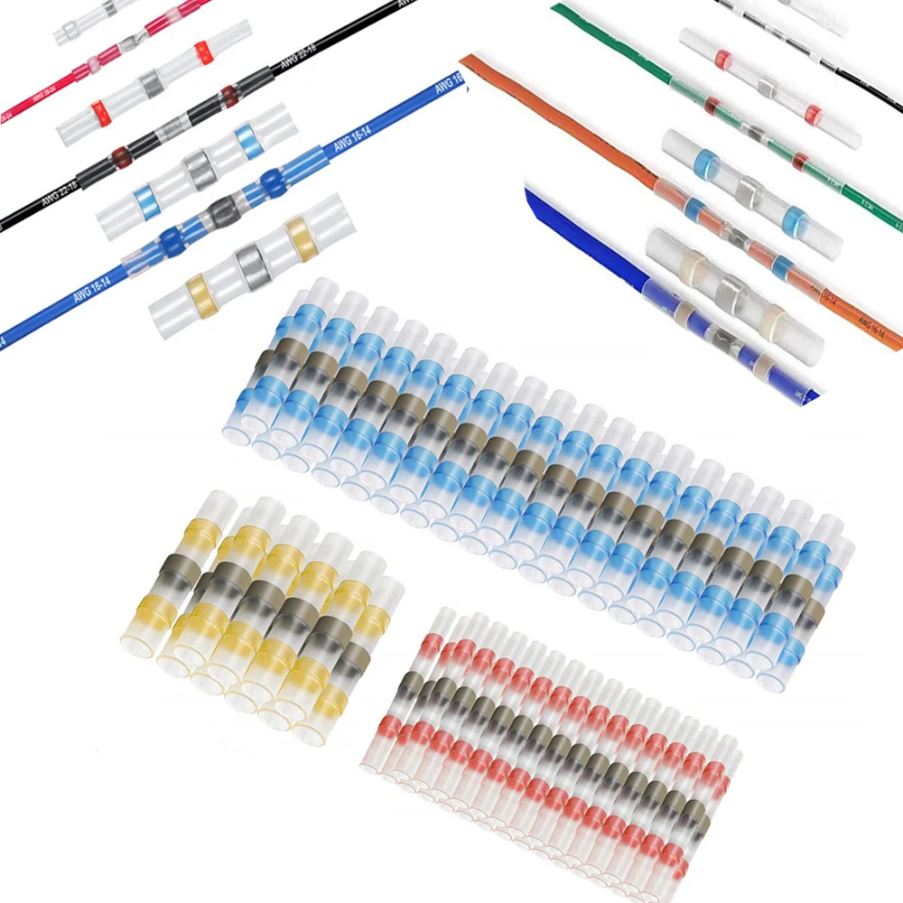 50/100pcs Soldering Thermal Casing Waterproof Solder Seal Heat Shrink Butt Wire Connectors Terminals Electrical Copper with Glue