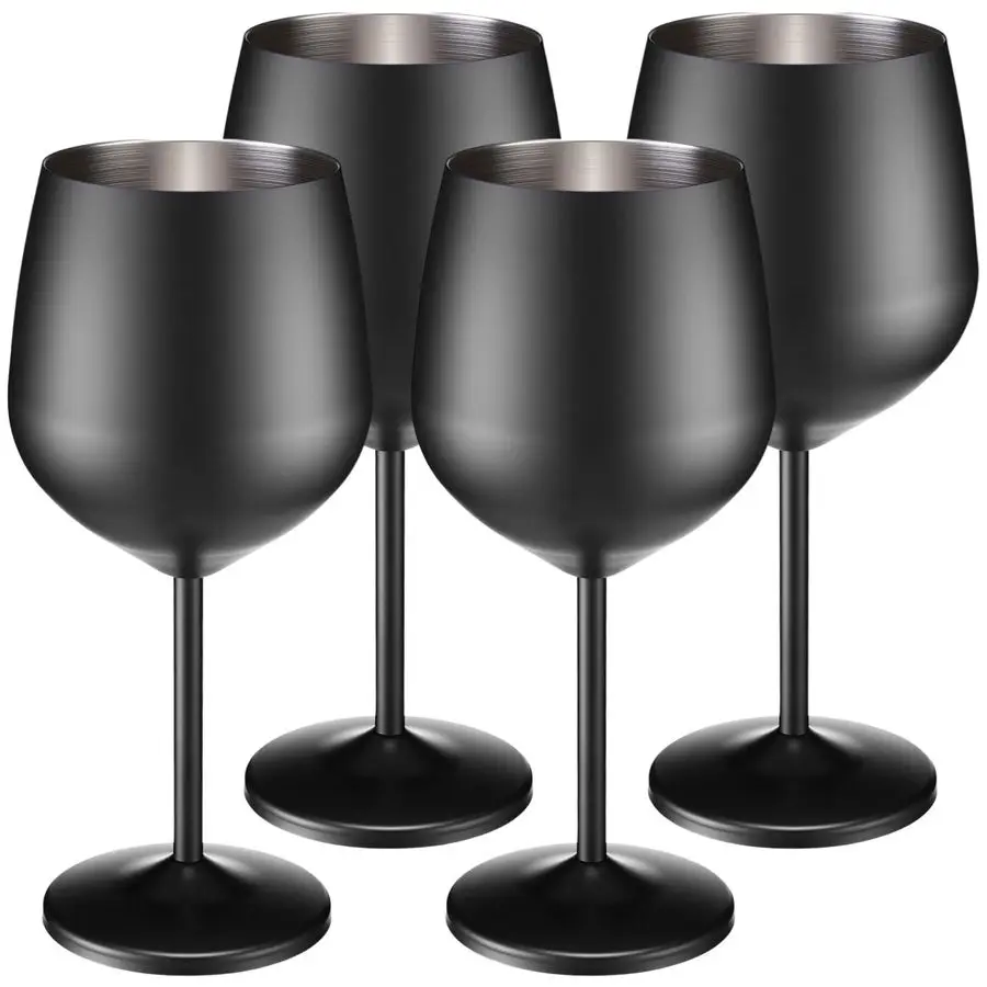

4 Set Stainless Steel Wine Glasses 18 oz Stainless Steel Stem Wine Goblets Unbreakable Metal Cups for Outdoor Camping Travel Pic