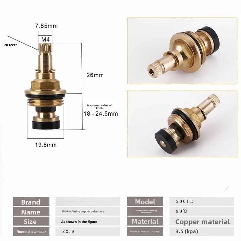 

Brass Slow Opening Faucet Hot and Cold Water Spool G1/2 Kitchen Sink Mixer Tap Stream Sprayer Head Cores Threaded Interface