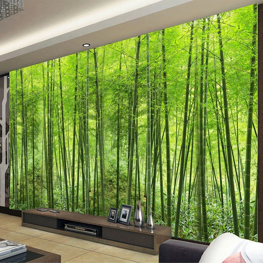 Mural fotográfico de bosque de bambú verde con paisaje natural, papel tapiz 3D de tamaño personalizado para pared, sala de estar, TV, sofá, decoración de pared de fondo