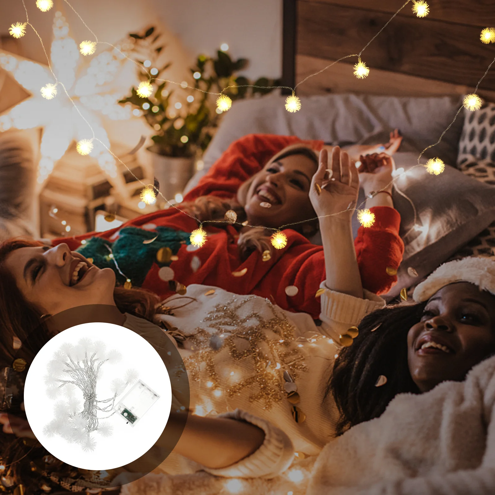 

1Pcs Creative Snowflake Ball Modeling String Light LED Decorative Lamp Warm Lighting Effect for Holiday Party Room Scene Decor