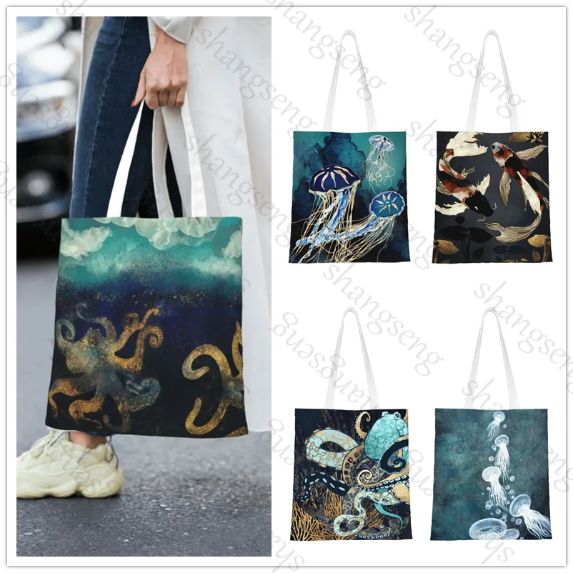 

Jellyfish Octopus animal Tote Bag, Fashionable Shoulder Bag, Daily Lightweight Shopping Bag Canvas Fabric Handbag Folding Bag