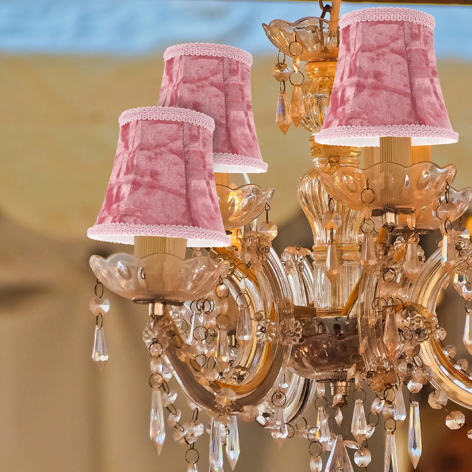 

Fabric Lampshade Small Pink Indoor Light Cover Romantic Velvet Replacement Accessories for ChandelierVintage Lamp Shades Retro