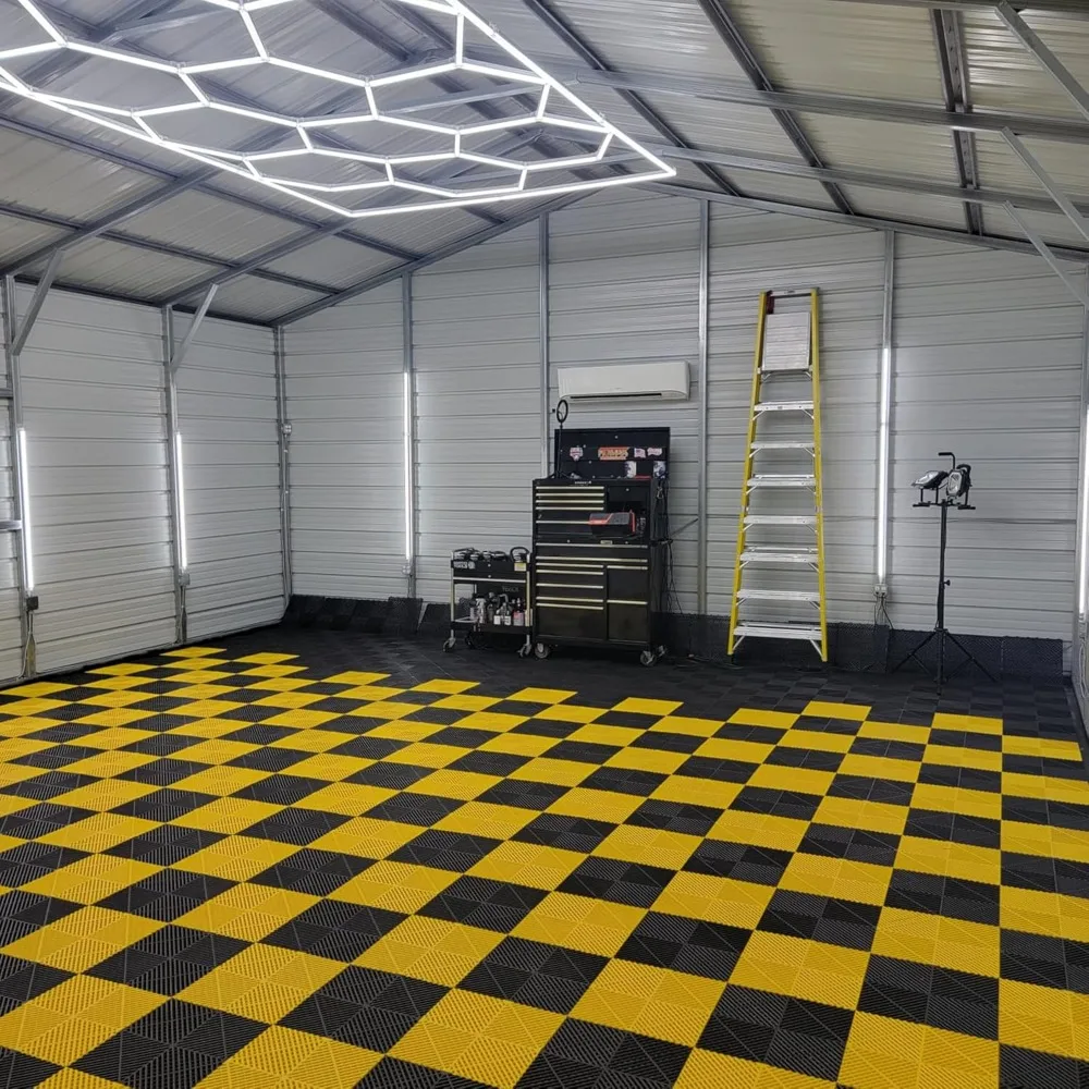 Antislip in elkaar grijpende kunststof garagevloertegels voor garagevloeren, 15,7x15,7, ideaal voor garageorganisatie en opslag, ventilatieopening