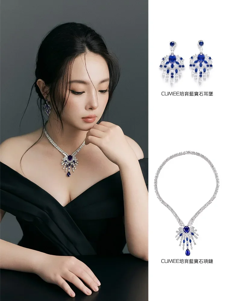 

CUMEE Sapphire Gemstone Cultivated Created Royal Blue Neckalce for Women Silver Plated Gold Necklace