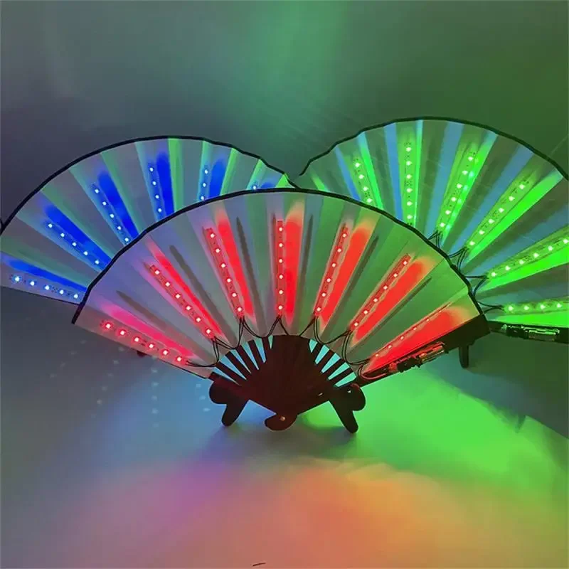 10inch Rechargeable LED Fan for Party - Colorful Changing Carnival Rave Music Disco Glowing Lighting Supplies Gift