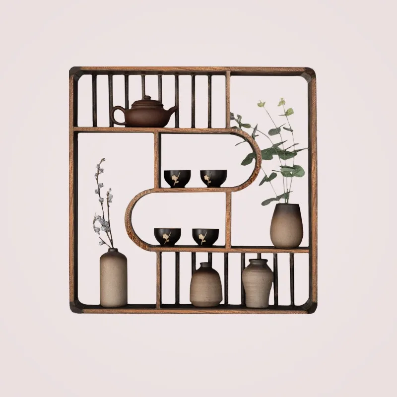 Bo Gu Jia Solid Wood Chinese Wall Mounted Tea Pot Display Rack Storage Rack Minimalist Modern Antique Rack