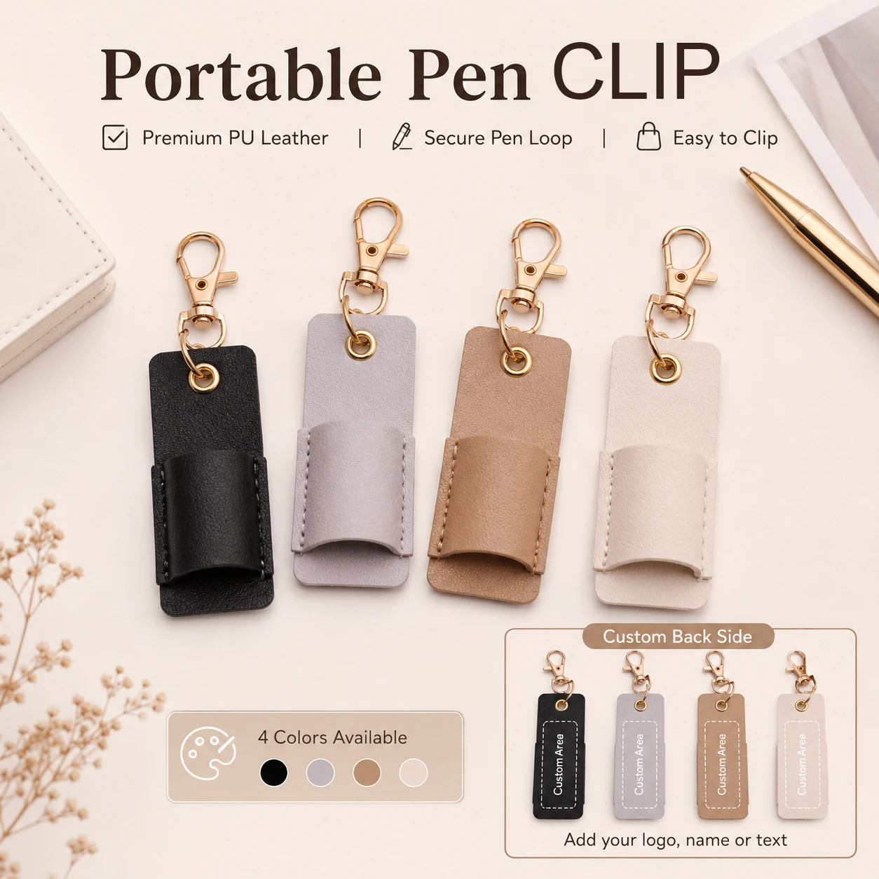 

Custom leather pen clip, stylish portable stationery item, DIY stationery charm, personalized name pen clip,for office and schoo
