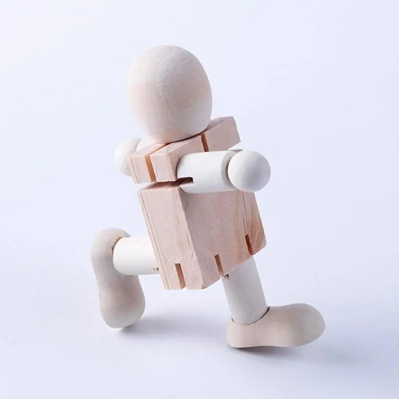 DIY White Blank Wooden Robot Doll Handicraft Toy Cartoon Drawing Graffiti Joint Puppet Craft Home Tabletop Ornaments Kids Gifts