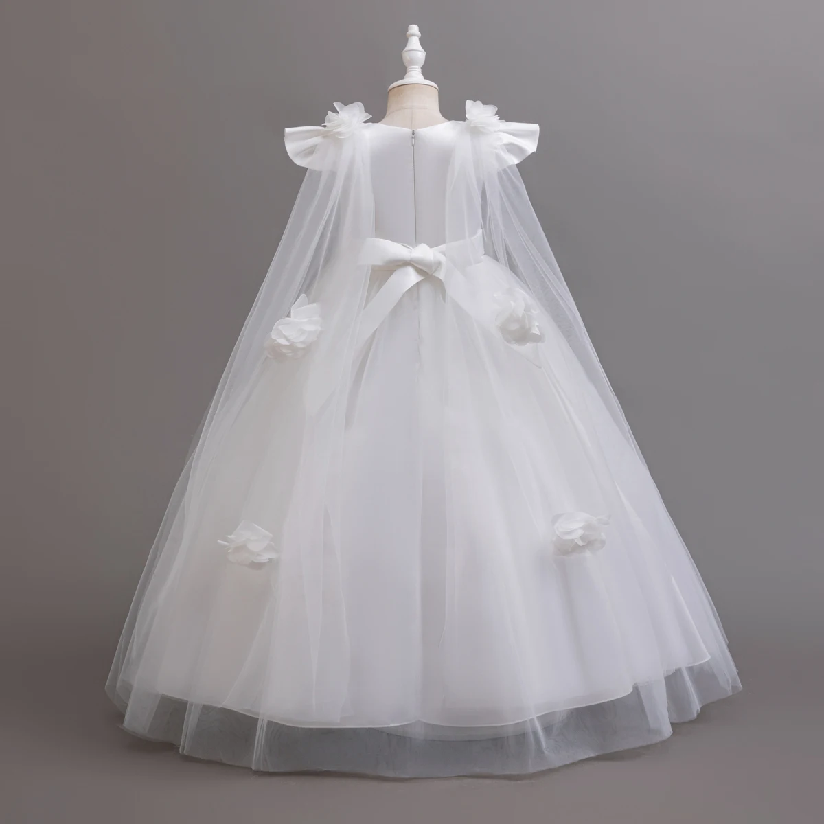 

Long Tulle Flower Girl Dresses for Wedding Guest Kids Bridesmaid White Lace Formal Performance Party Ball Gown 10 12 Year