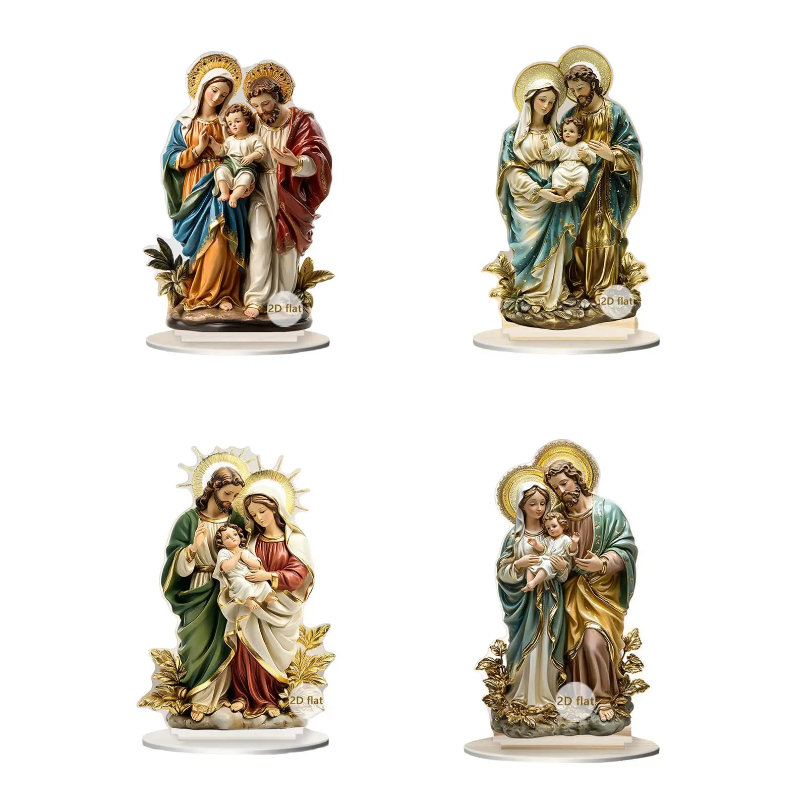 Acrylic 2D Holy Family Decoration Religious Art Craft Table Plaque Collectible Ornament for Home Office Bedroom Bookshelf