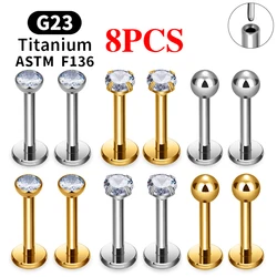 8PCS G23 Titanium Piercing 16/18/20G Threadless Push Pin Labret Lip Stud CZ Nose Ear Cartilage Tragus Lobe Earring Body Jewelry