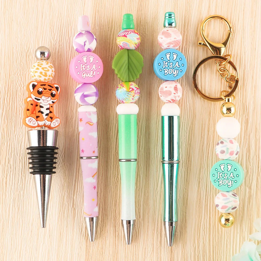 50/100 قطعة 15 مللي متر سيليكون مطبوعة الخرز المستديرة Keychain بها بنفسك المفاتيح قلادة سوار إكسسوارات لصنع المجوهرات