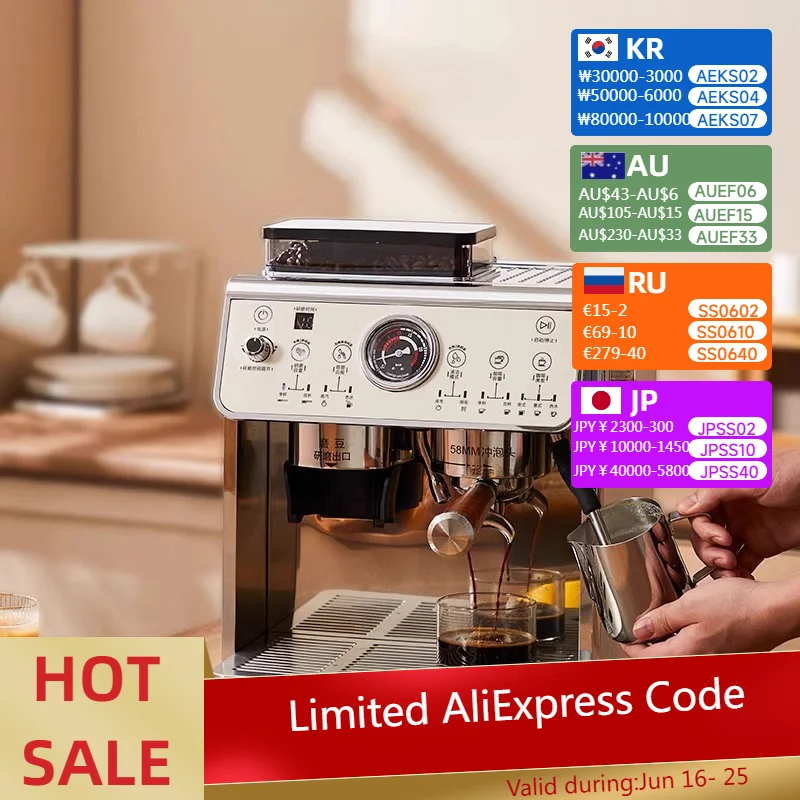 ماكينة طحن وإسبريسو منزلية أوتوماتيكية لطحن حبوب البن وبخار الحليب ومضخات مزدوجة وغلايات مزدوجة