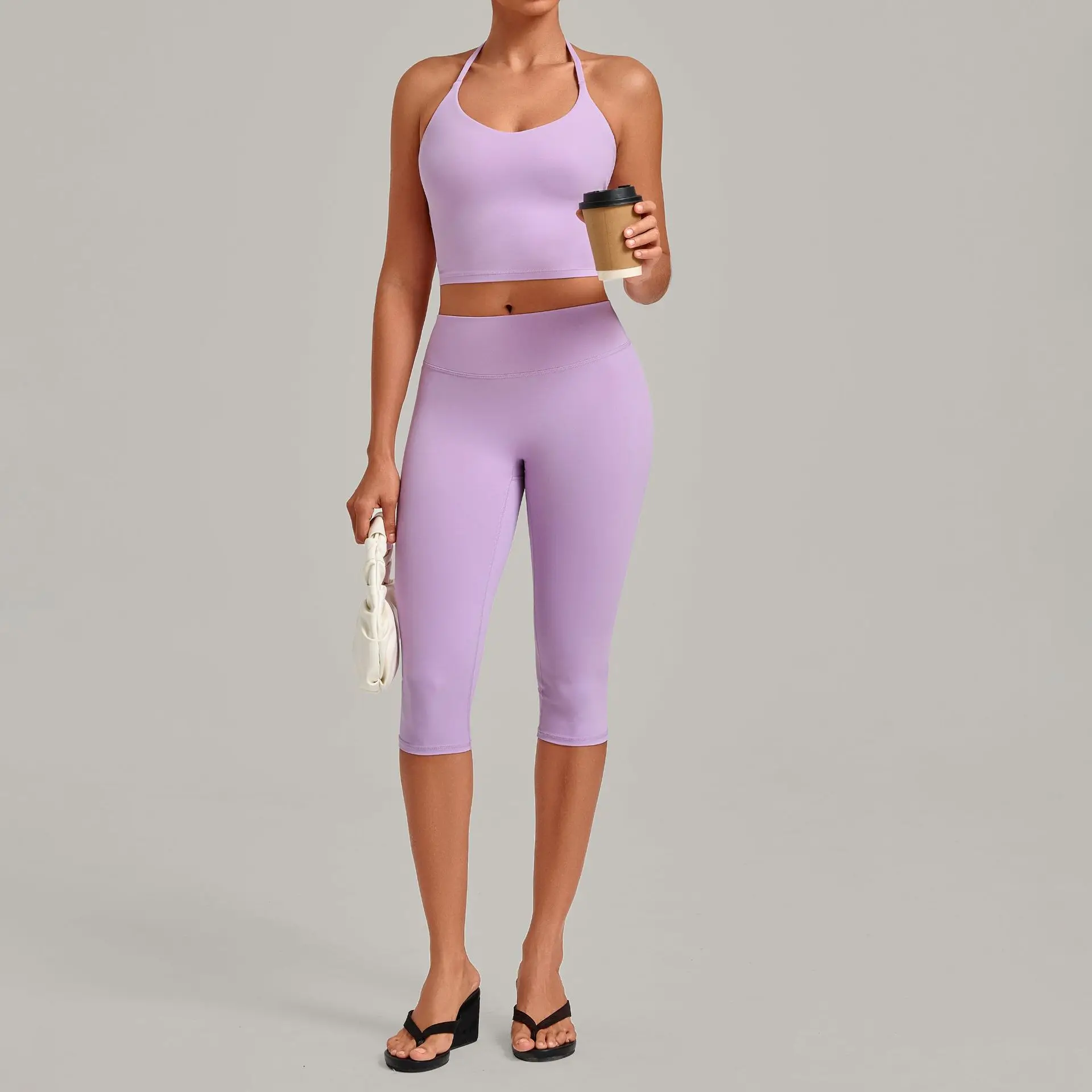 Capri Leggings Yoga Set Women's Tracksuits Halter Sports Tank Top Fitness Suits  High Waist Workout Outfit Fitness Women Clothes