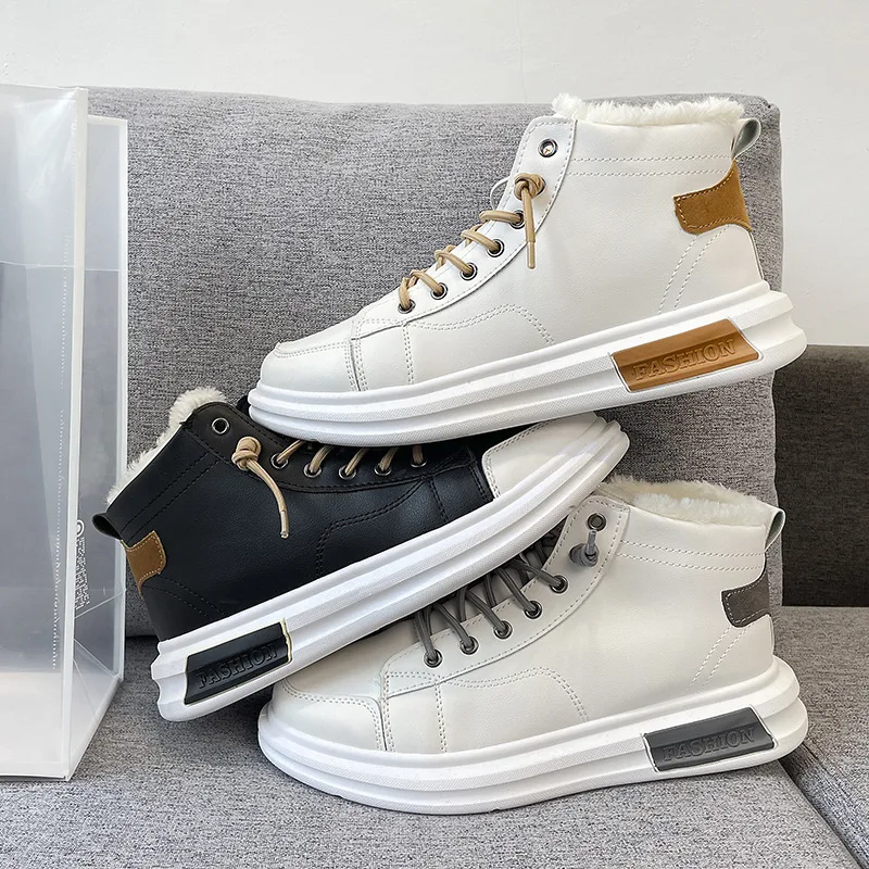 

Men Shoes Autumn Winter Nice Pop High Top Sneakers Men Leather Casual Shoes Plush Warm White Platform Boots Zapatos De Hombre
