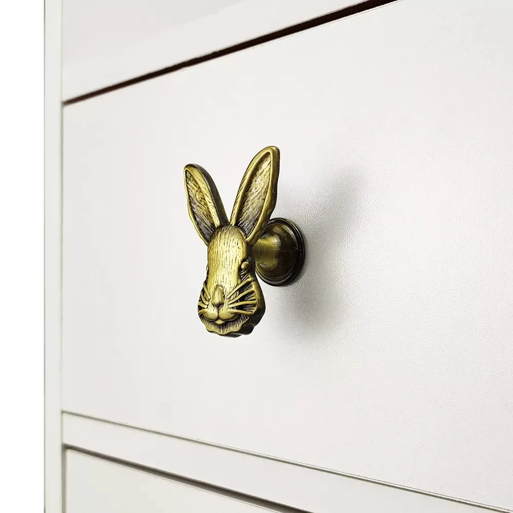 Luxury Vintage Rabbit Head Knob – Retro Animal Shaped Single Hole Handle for Furniture, Cabinet & Drawer