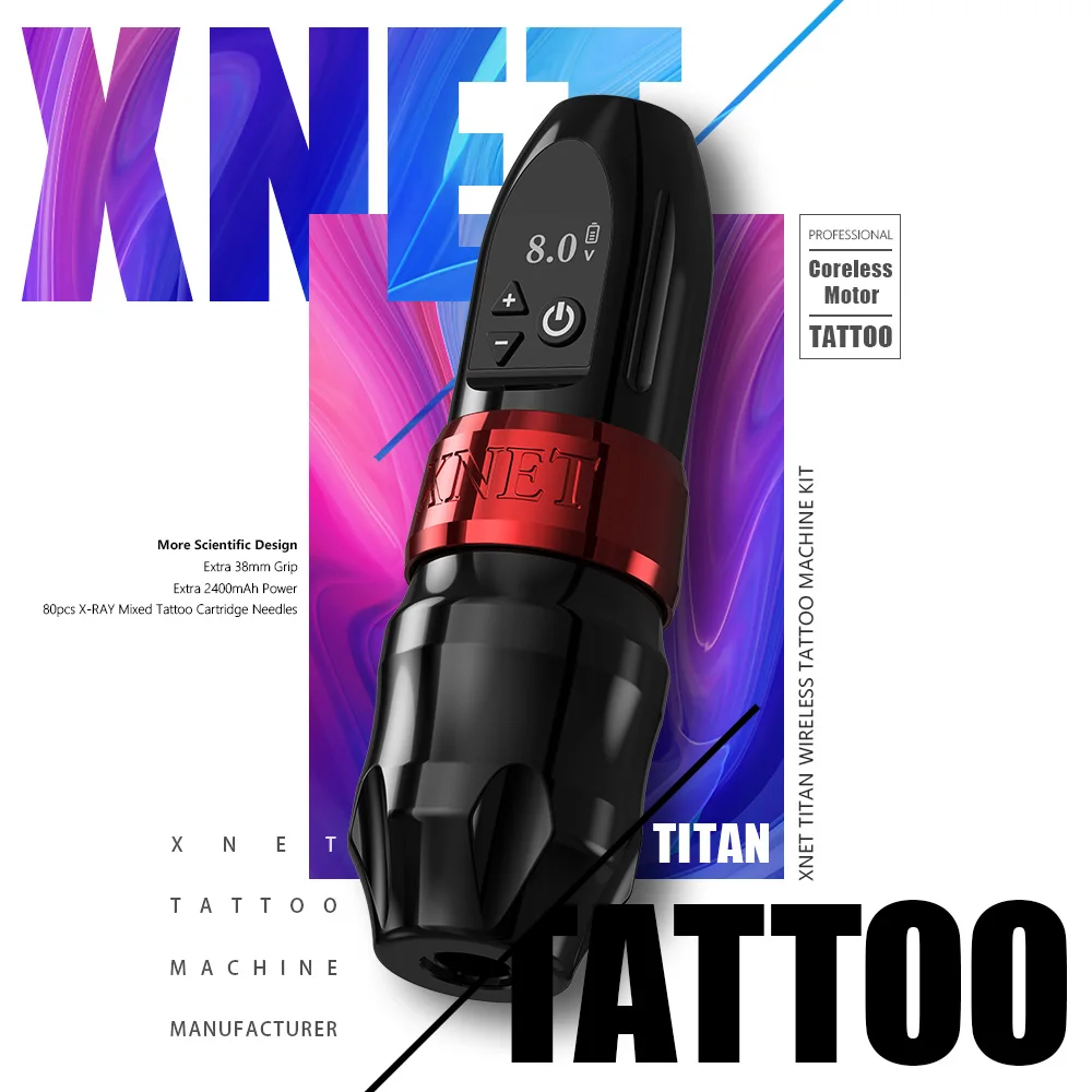 Xnet-Machine à tatouer sans fil Titan 2024, stylo distant avec poignée supplémentaire de 38mm, moteur sans noyau, écran LCD numérique pour le corps de l'artiste