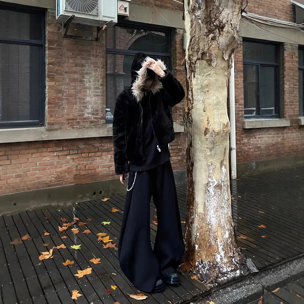 2024 Autumn and Winter Men's Hooded High-quality Mink Fur Imitation Coat Thickened Warm Casual  Jacket