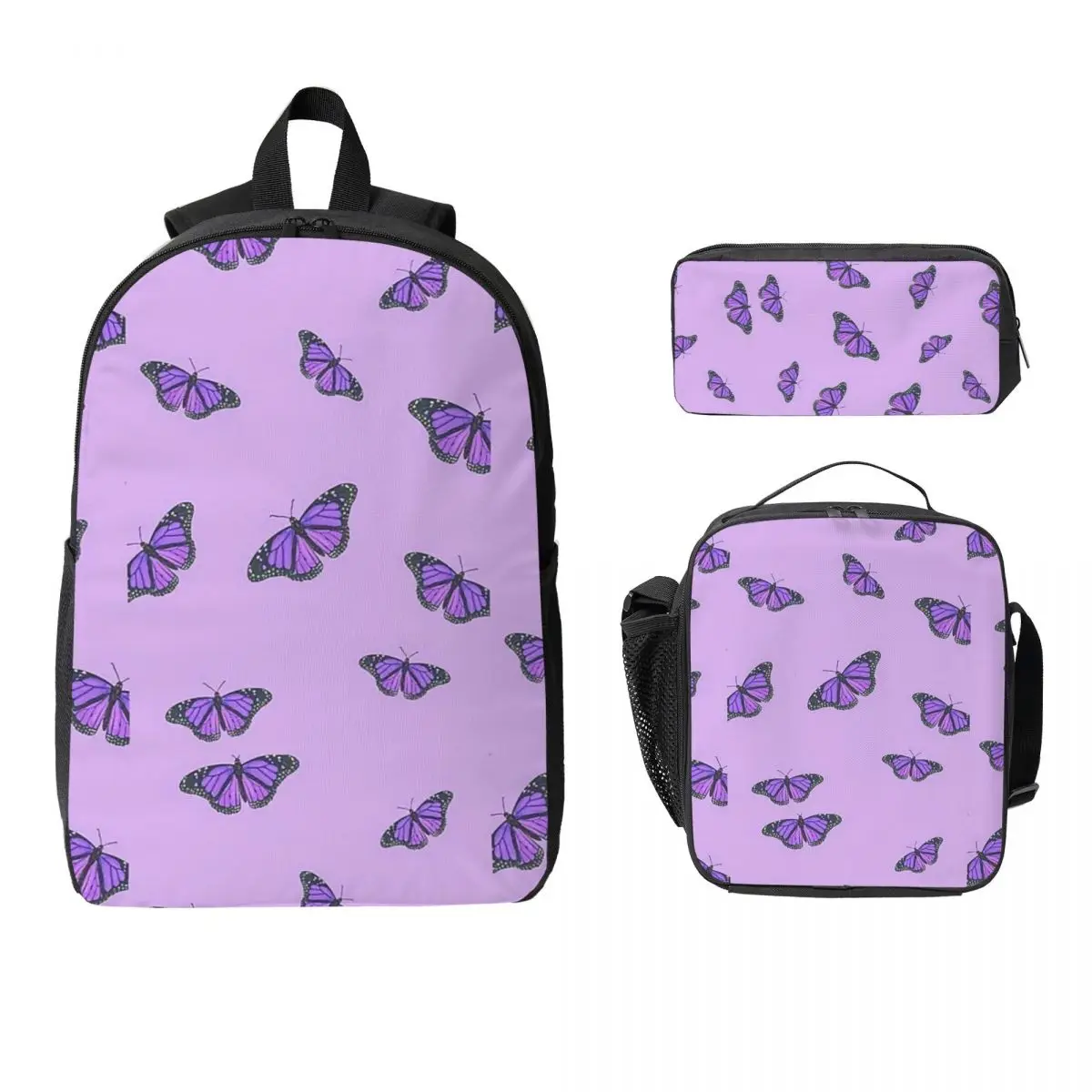 

Purple Butterfly Backpack Student Boys Girls BookBag School Bag Laptop Shoulder Bags 3ps Insulated Lunch Bag Pencil Case