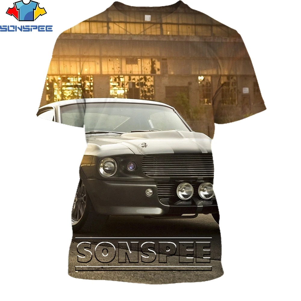 SONSPEE 3D Muscle Car Fashion Casual Loose Original Collar T-shirt Men and Women Full of Power Punk Trend Street Personality