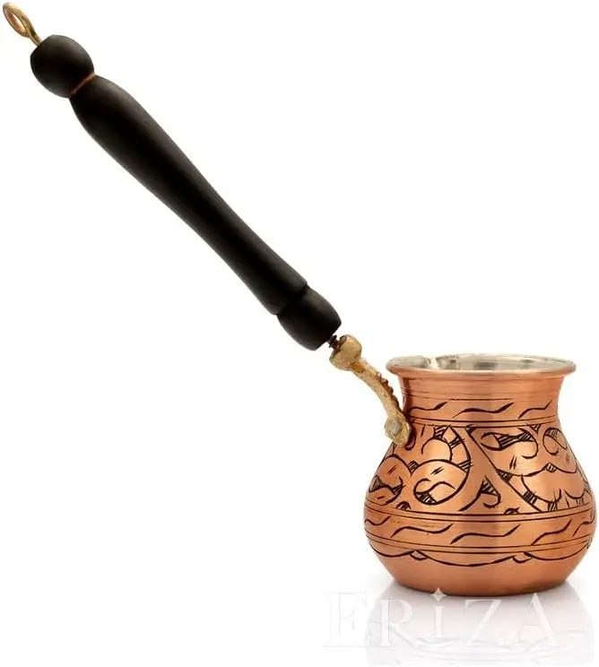 Handmade Engraved Tinned Copper Turkish Coffee Pot (Cezve) for 2-3 Servings, Traditional Gaziantep Craftsmanship, Red Finish, 1