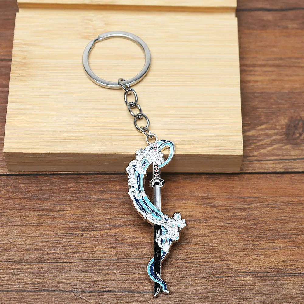 Anime quente kimetsu não yaiba chaveiro figura dos desenhos animados temático emblema mini arma pingente esmalte chaveiro cosplay lembrança jóias presente
