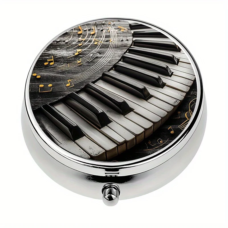 Single-piece travel case with 3 compartments, piano key-shaped decorative box, portable travel pill organizer, reminder box for personal outdoor travel and office use, box-style clutch bag, flat print, flat design