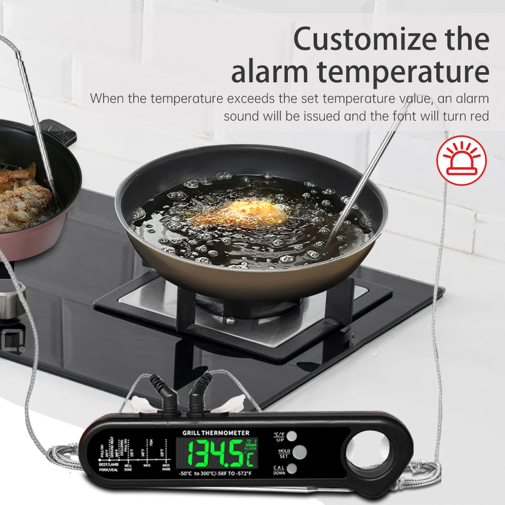 Oven Meat Safe Instant Read 2 in 1 Dual Probe Food Thermometer Digital with Alarm Function for Cooking BBQ Smoking Grilling