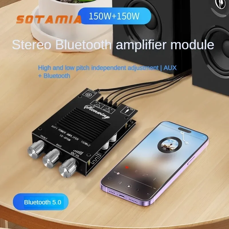 

SOTAMIA 150Wx2 Bluetooth Amplififer Audio TDA7498E Hifi Music Home Power Amplifier Board Module AUX Treble Bass Tone Adjustable