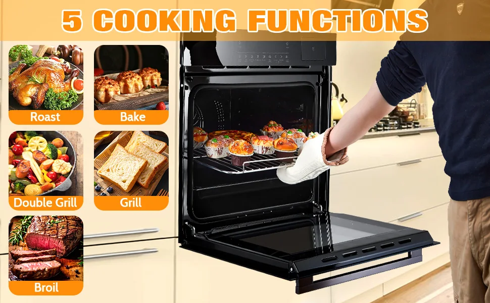 Eingebauter elektrischer Konvektionsofen, 2,5 Cu.Ft, einwandiger Ofen mit 8 Backmodi, Air Fry Touch Control