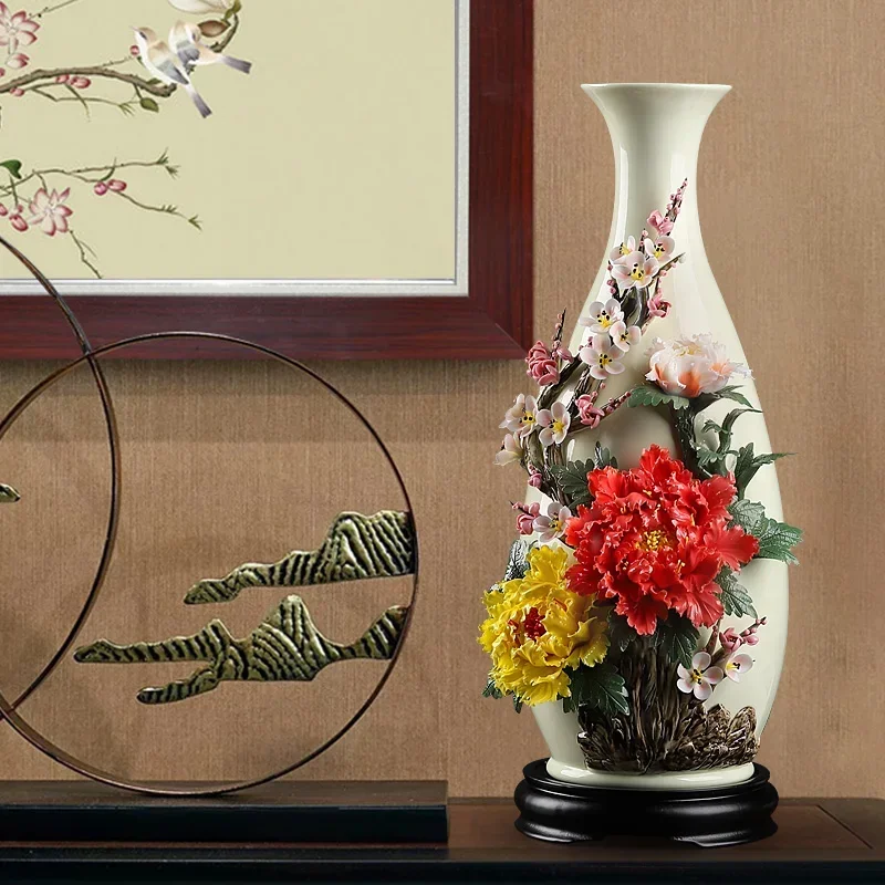 Chinese handmade ceramic flower vase ornament living room flower arrangement bogu frame porcelain decoration handicrafts