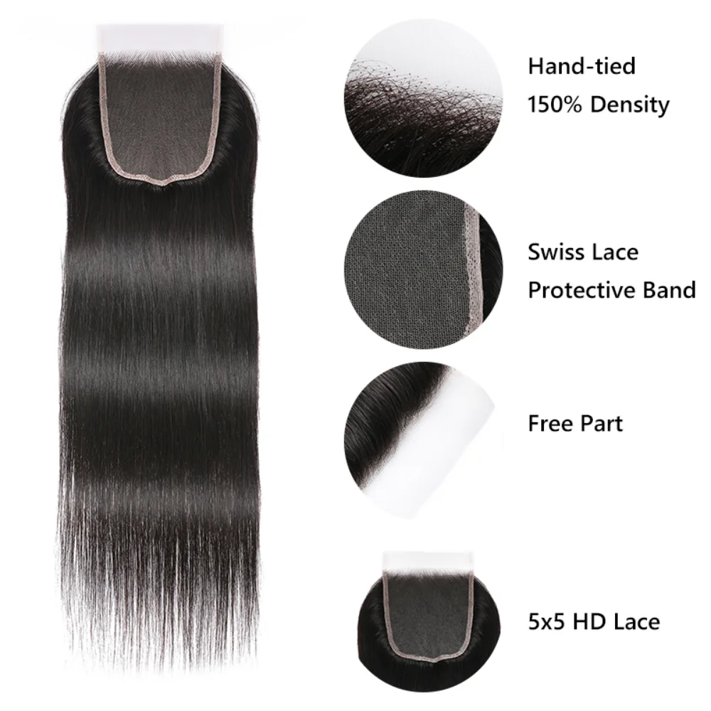 Beauty Blijvend 4X4 Vetersluiting Diepe Afscheid 5X5 Hd Vetersluiting Straight Braziliaanse Haar Pre-geplukt Huid Melt Vetersluiting