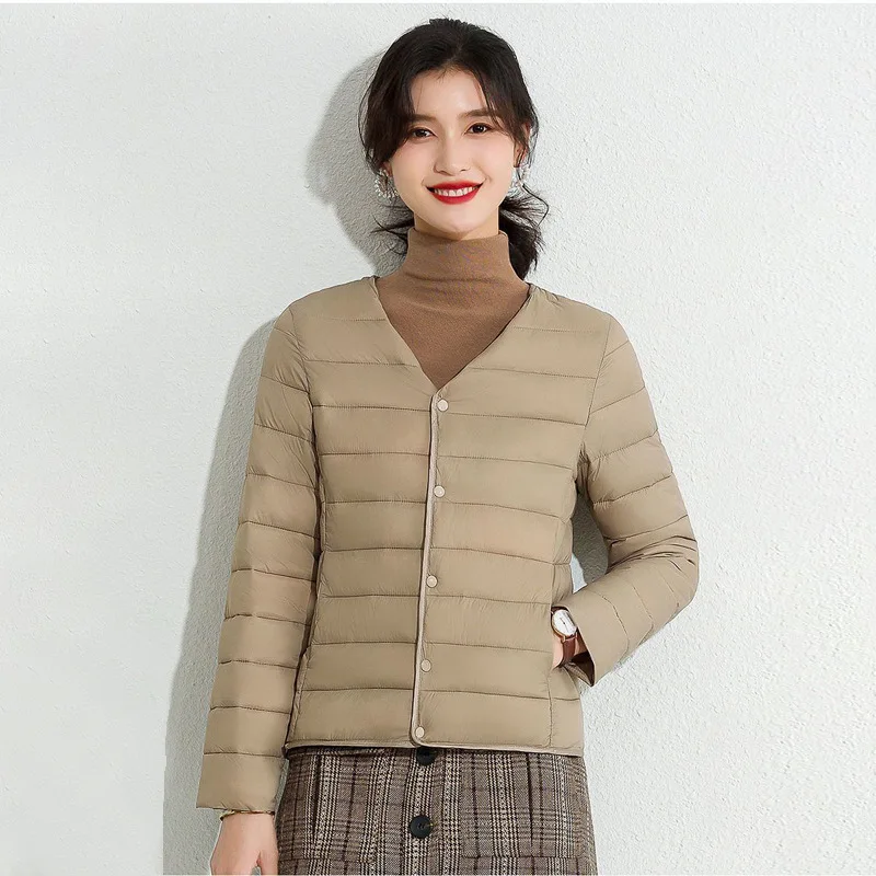 

2025 New Lightweight Small Cotton Jacket for Women's Close Fitting Cotton Jacket with Fashionable Inner Lining and No Collar