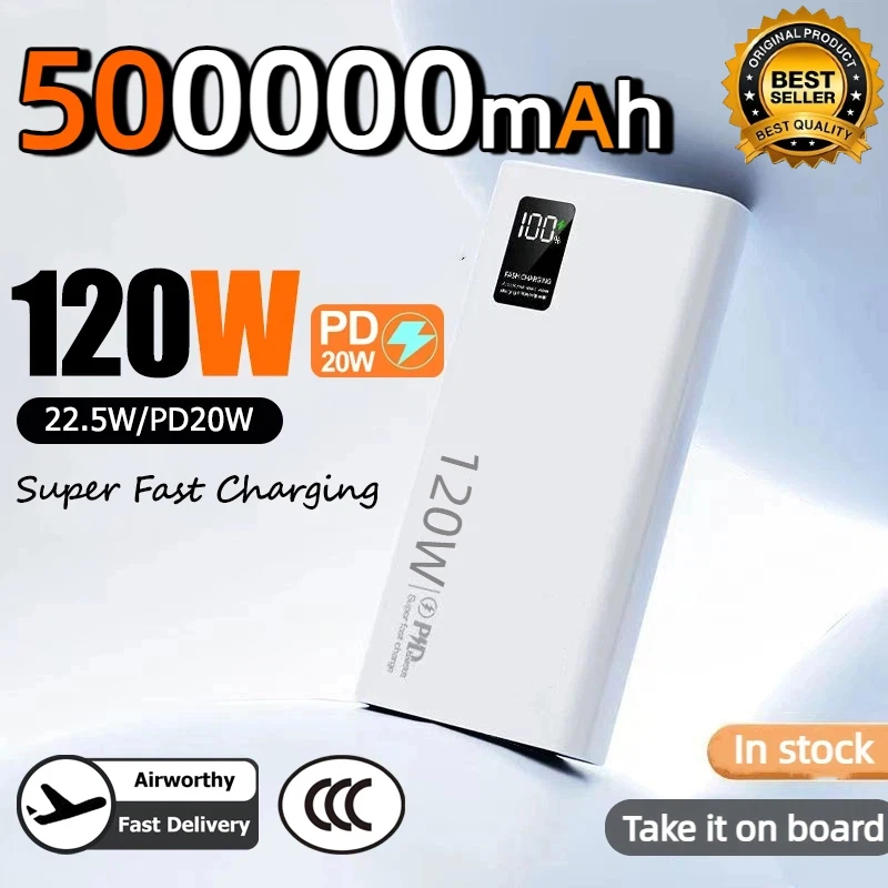 

2026 New 120W Power Bank 500000mAh Super Fast Charging Large Capacity Battery Charging Powerbank For IPhone Samsung Huawei