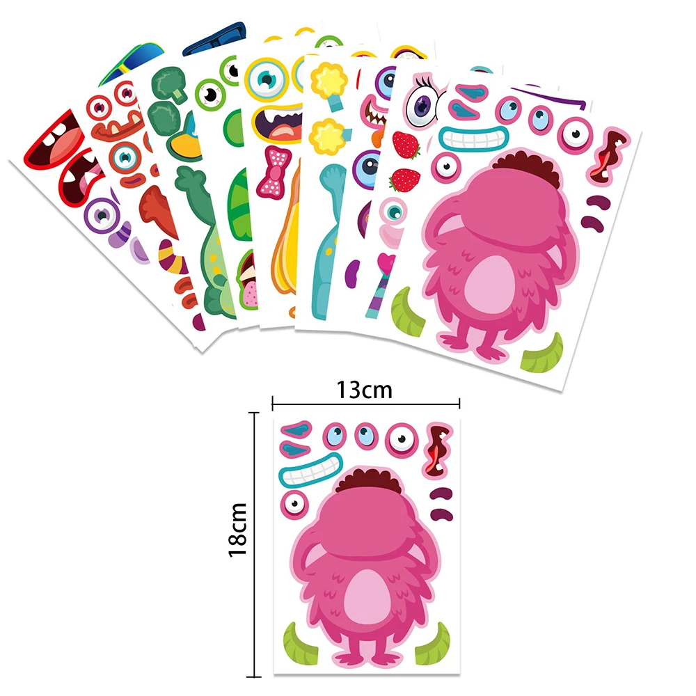 9/18Sheets Children DIY Monster Puzzle Stickers Game Make a Face Funny Assemble Jigsaw Kids Educational Toys Theme Party Gifts