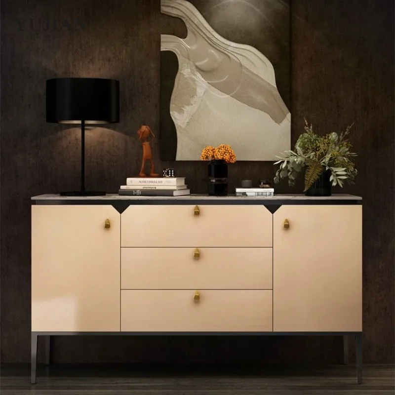wood entrance cabinet, light luxury style sideboard, high-end villa storage living room, pantry cabinet, wine cabinet