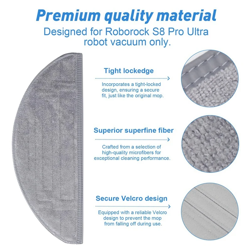 8PCS Mop Cloth For Roborock S8 Pro Ultra / S8+ / S8 Robot Vacuum Dual Vibrations Washable Reusable Microfiber Pads Parts