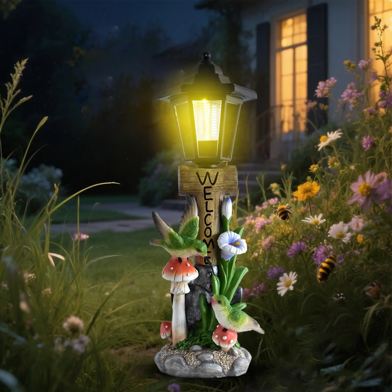 Solar Garden Lights Statue Auto On/off Resin Sculpture Lighting Lawn Decorations Figurines For Home Garden Yard Lawn Balcony