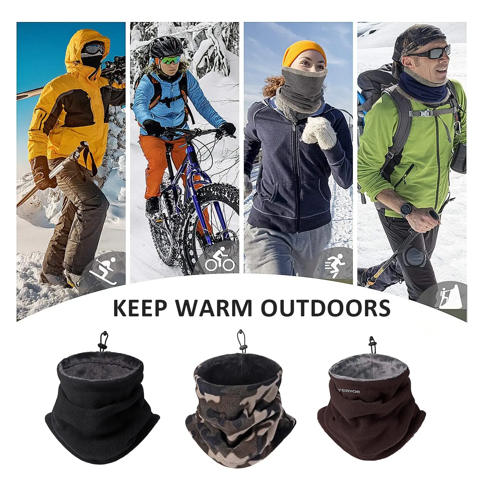 Winter Motorcycle Warm Mask Fleece Outdoor Warmer Windproof Scarf Adjustable Neck Skating Running Sport Camping Hiking Face Mask