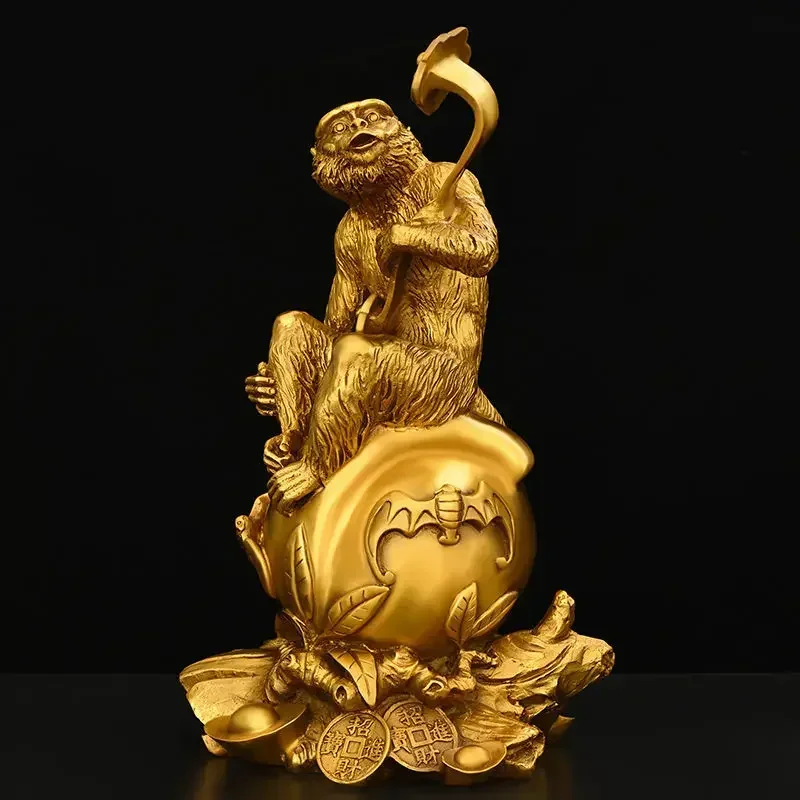 Fengshui Copper Ruyi Gold Animal Monkey Ornaments Zodiac Blessing Life Home Living Room  Attract Wealth Decor