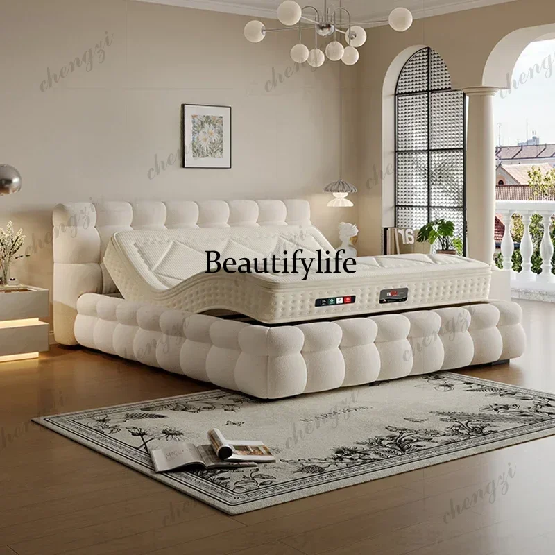 P3  Design Soft Luxury Double Bed Modern Mattress Set White Adults Double Bed King Size Loft Lit 2 Personnes Bedroom Furniture