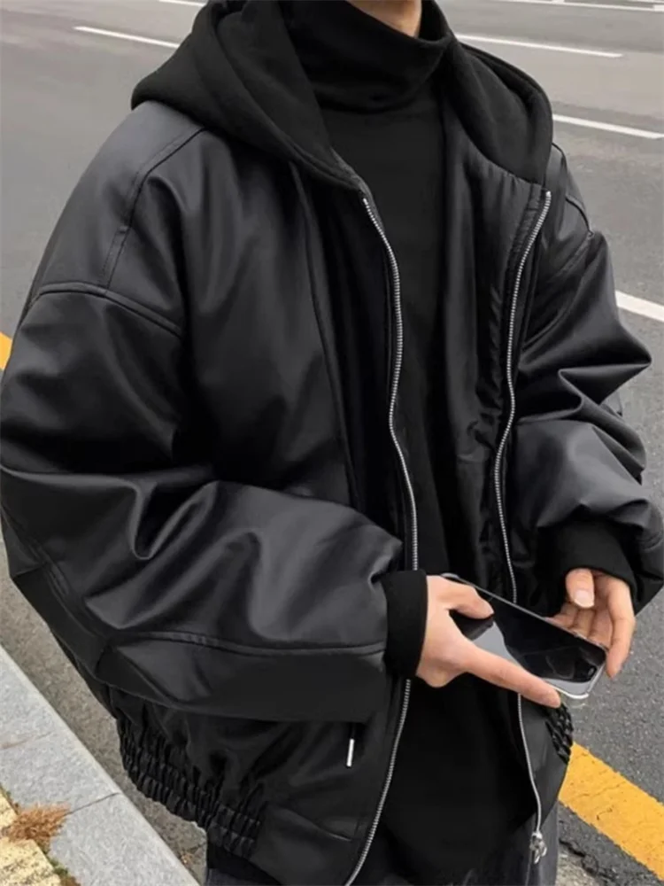 

Men's Thiened Leather Jaet Motorcycle Sle Retro American Street Faion Luxury Cotton Coat Warmth Casual Loose Fit