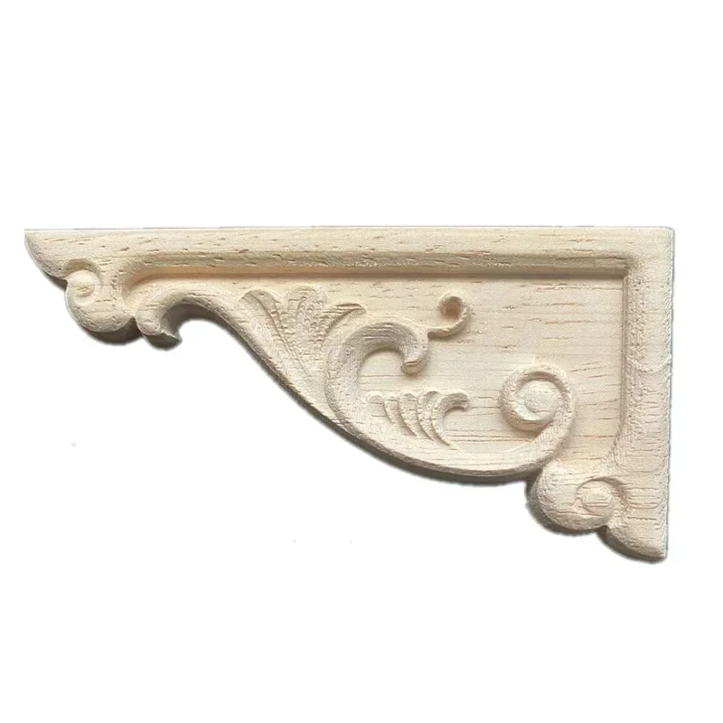 2PCS Carved Unpainted European Exquisite Long Floral Leaves Rubber Furniture Window Corner Wood Applique Onlay Wood Figurines