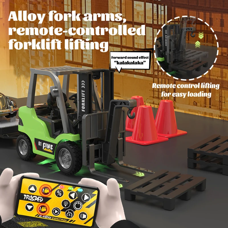 Zwn escavadeira de controle remoto, empilhadeira, 2.4g, modelo rc, carro, liga de plástico, simulação, veículo de construção, brinquedo para crianças