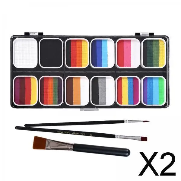Washable Face Body Paint Palette 12 Colors with Brushes for Kids Adult Halloween Festival Cosplay Makeup Art