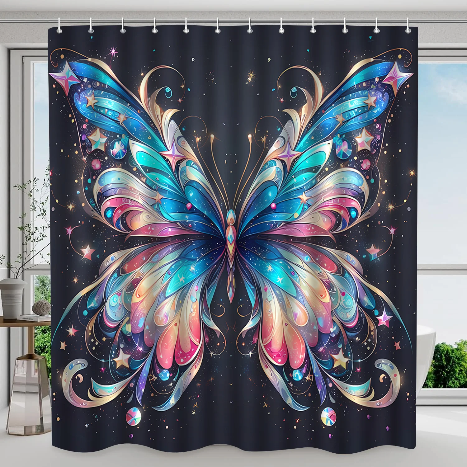 

Занавеска для душа с узором бабочки, элегантный полиэстер, многофункциональная перегородка для ванной комнаты, можно стирать в машине, всесезонный декор