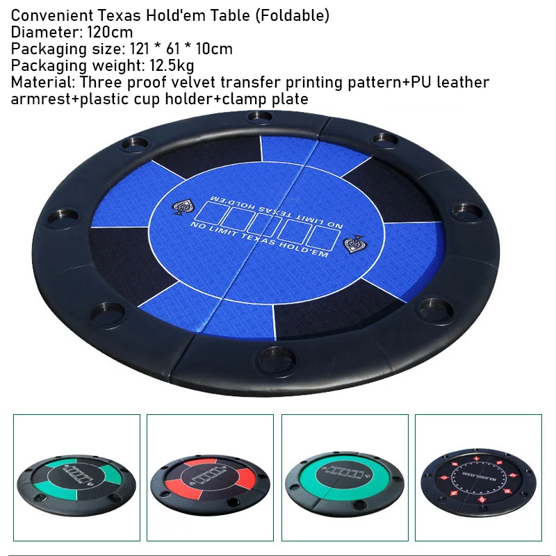 Diameter 120cm Folding Texas Hold'em Table Portable Folding Table Anti Slip Special Rubber Poker Mat Chip Texas Poker Tablecloth