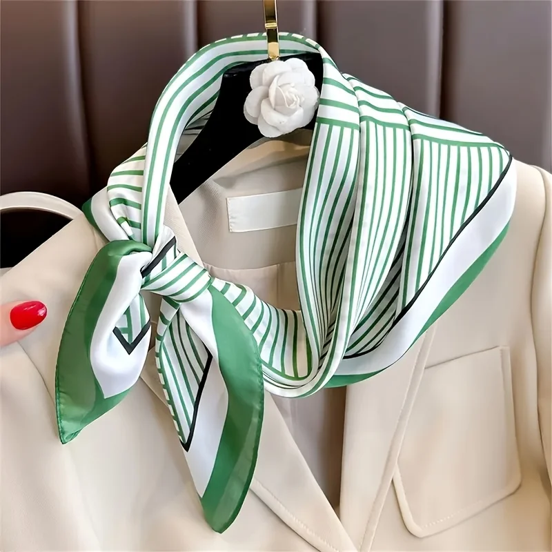 Luxury Brand Silk Stripe Designer Simple Scarf Bandana Women Hair Bands Square Scarves Satin Lady Wrap Headband